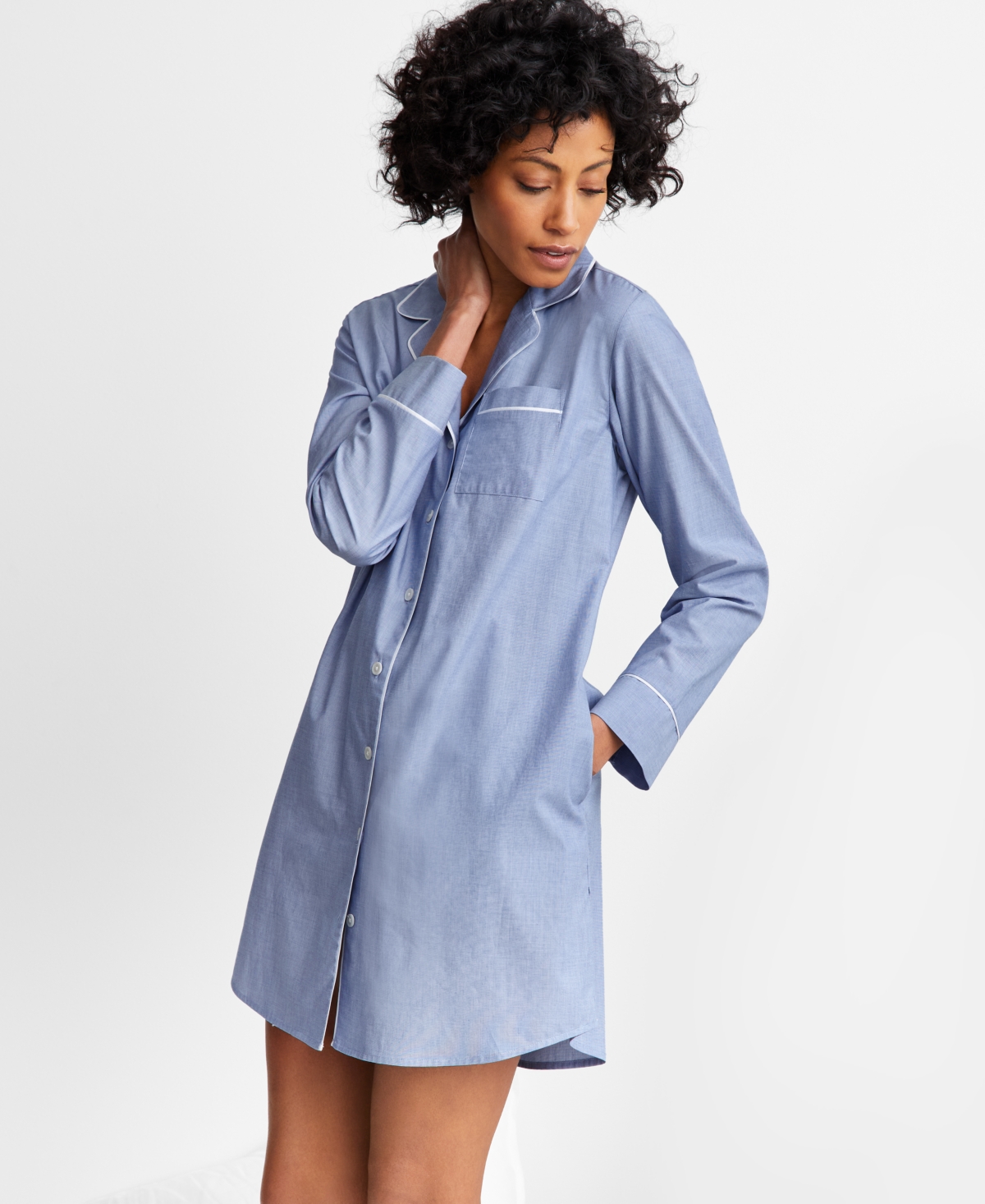 Women's Notch Collar Poplin Sleepshirt, Created for Macy's - Variegated Stripe