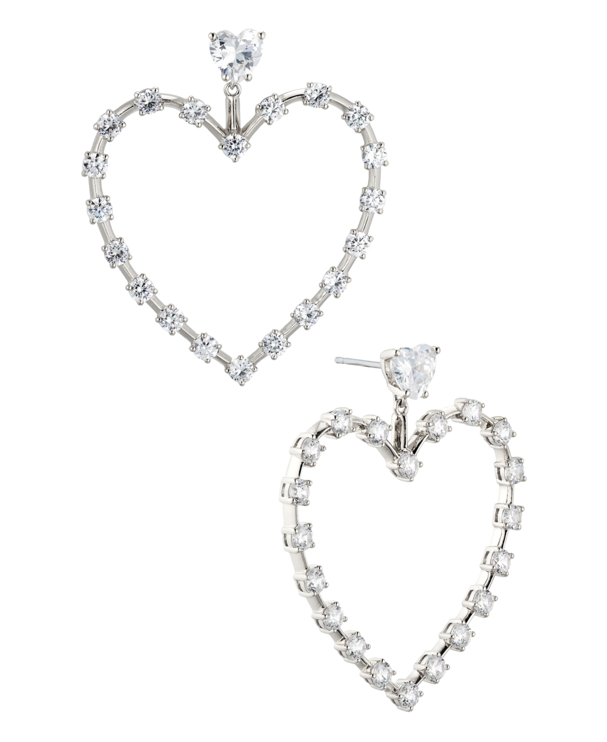 Ava Nadri Silver-tone Cubic Zirconia Heart Frontal Earrings