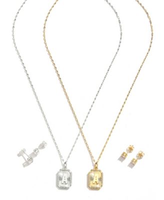 Cubic Zirconia Initial Pendant Necklace and Stud Earring Set