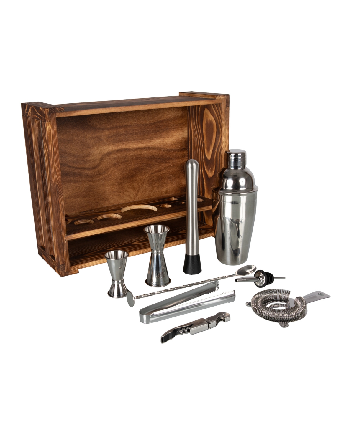 Legacy Fired Pine Wood Bar Tool 10 Piece Set In Pine Wood