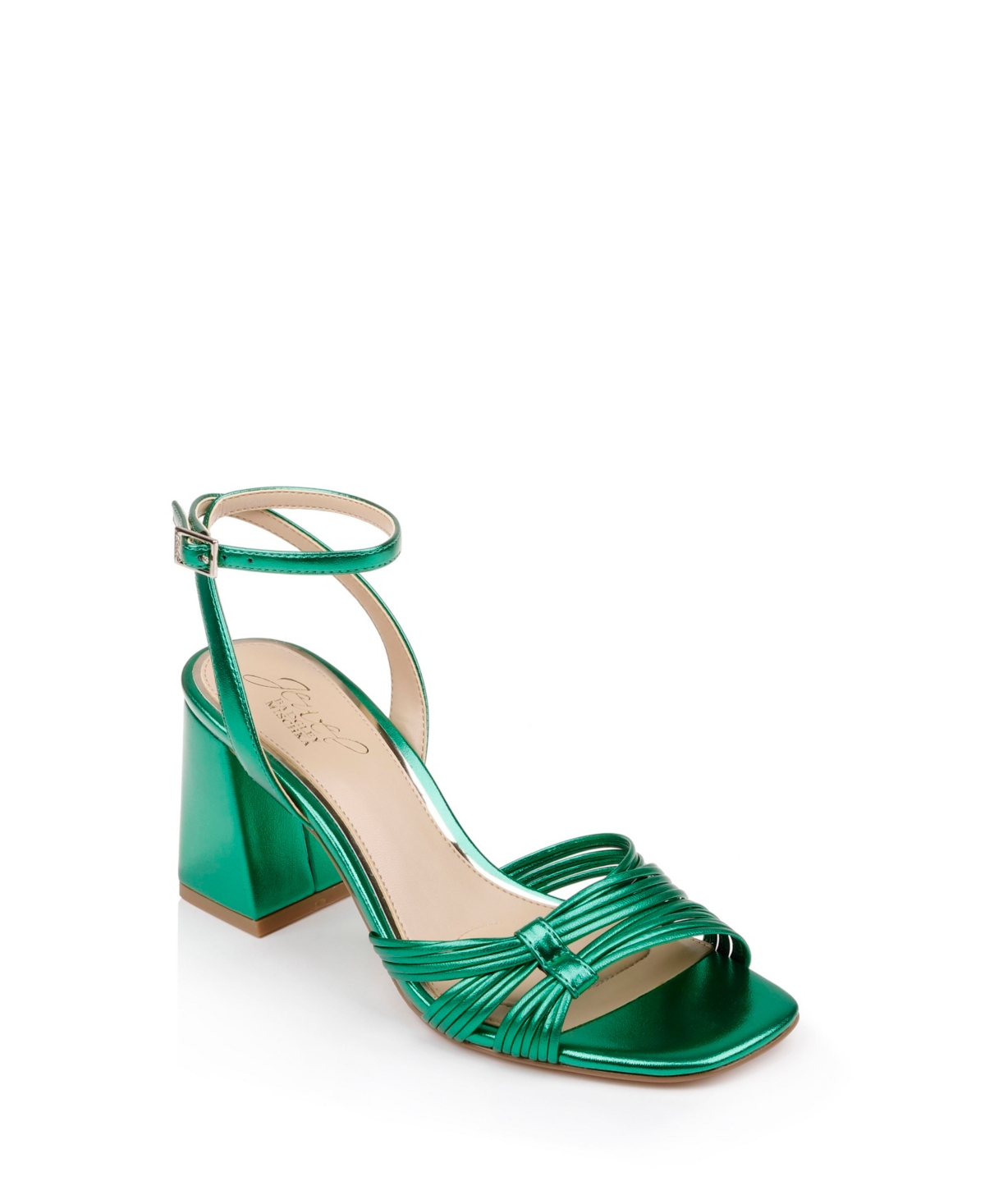 Shop Jewel Badgley Mischka Women's Michelle Evening Block Heel Sandals In Green Metallic