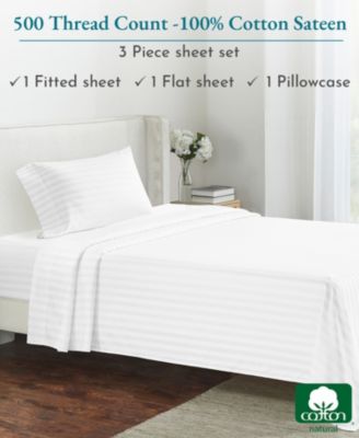 Extra Long Staple 500 Thread Count Sateen Weave 3 Piece Sheet Set, Twin XL