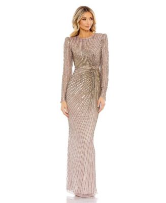 【Mac Duggal】Sequined Tiered Puff Sleeve Gown 関税送料込 Mac Duggal Evening Embellished Mesh Cap-Sleeve Gown | Saks