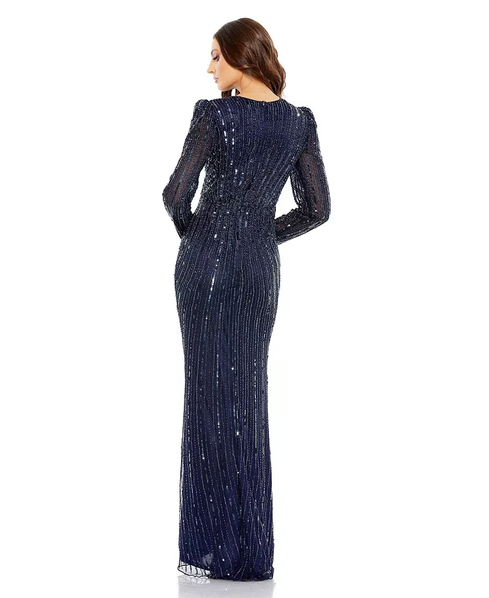 Women's Embellished Puff Sleeve Side Knot Gown - thumbnail 3