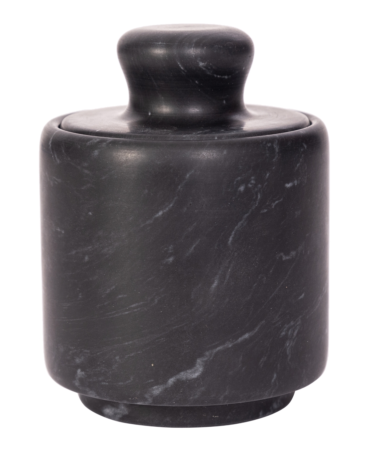 Artifacts Trading Company Marble Salt Cellar With Lid, 3" X 3.25" In Black Matte