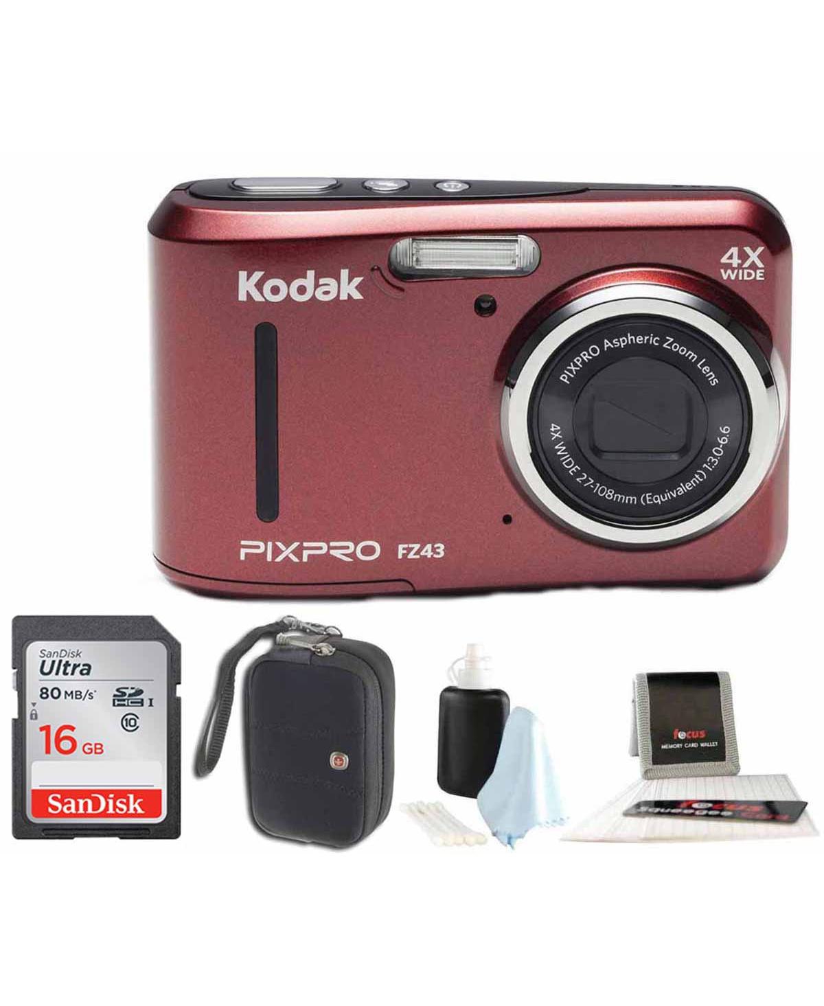 Kodak Pixpro FZ43 Friendly Zoom with 16GB Memory Card Bundle - Red