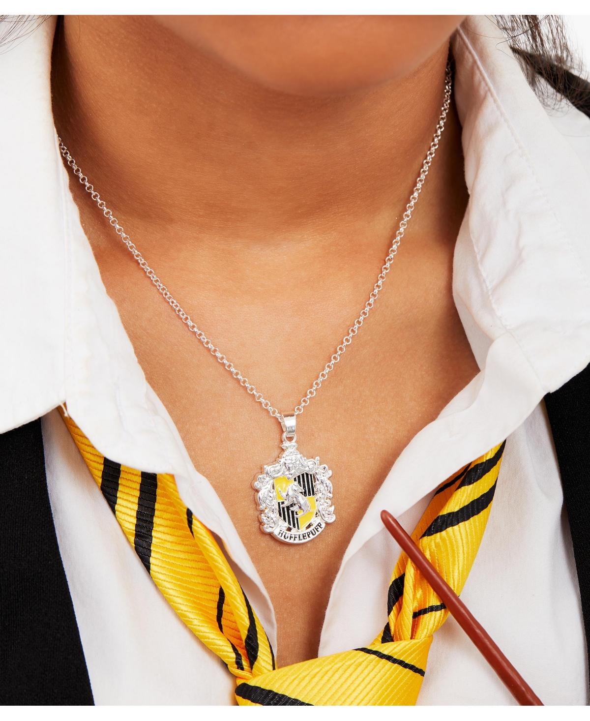 Harry Potter Womens Silver Plated House Pendant, Hufflepuff - 16 + 2'' - yellow