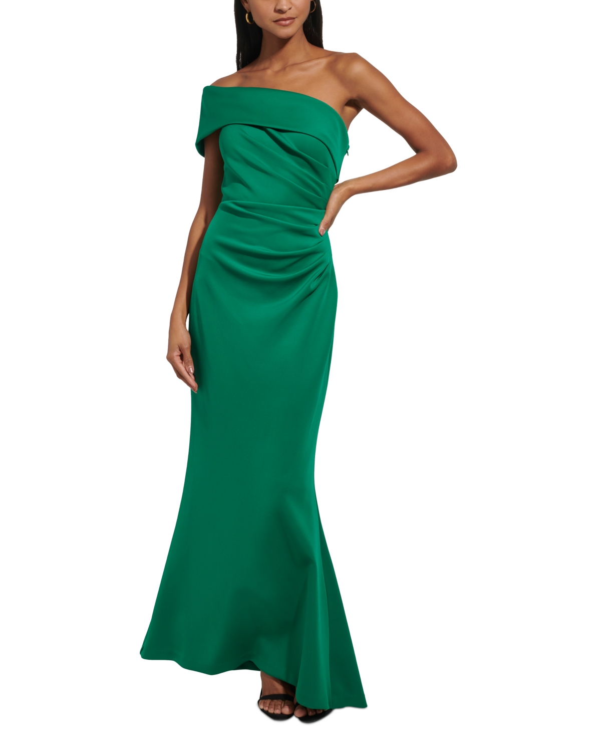 Eliza J Women's Asymmetric-neck Side-pleat Scuba Gown In Green