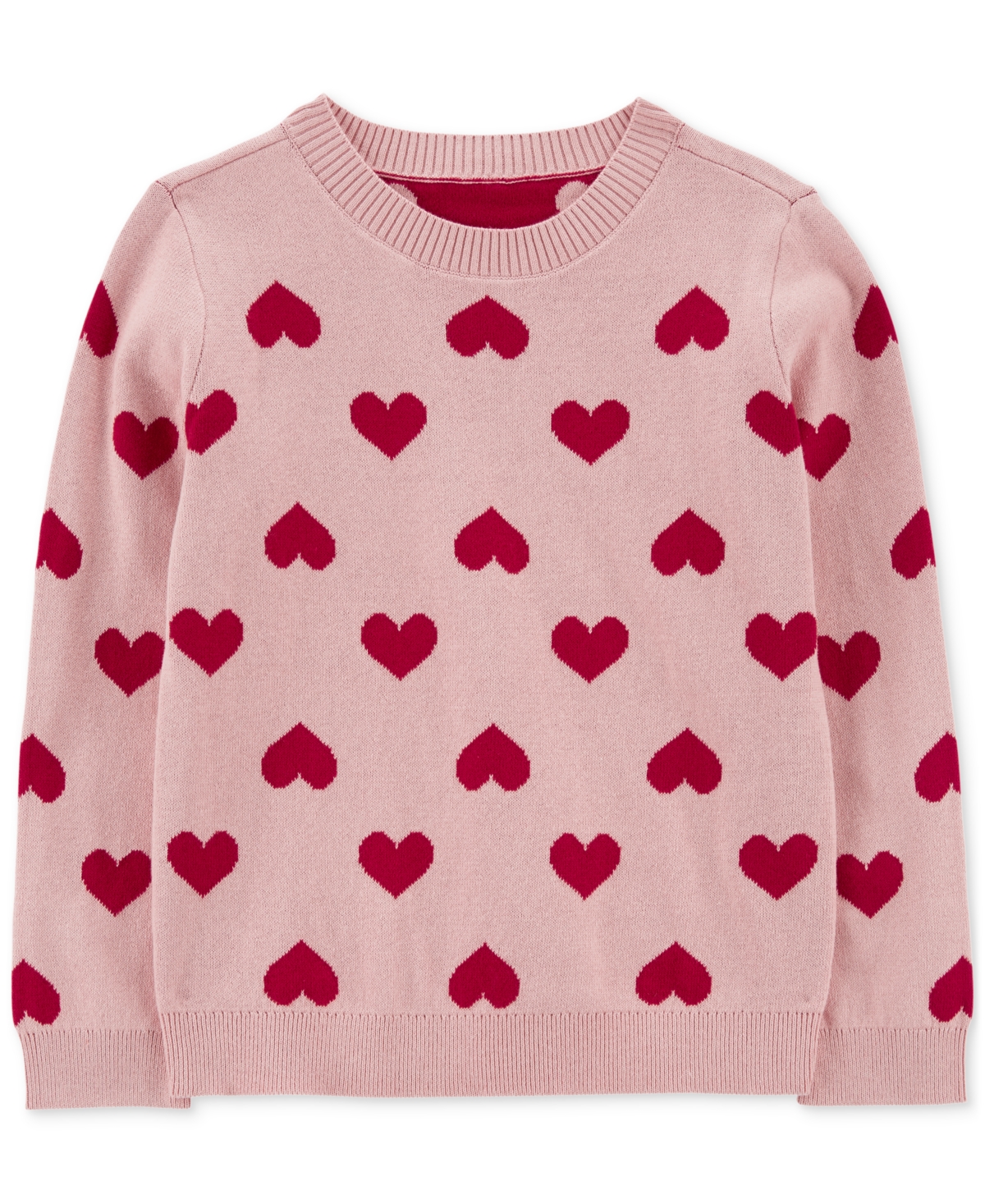Carter's Kids' Big Girls Cotton Hearts Sweater In Pink