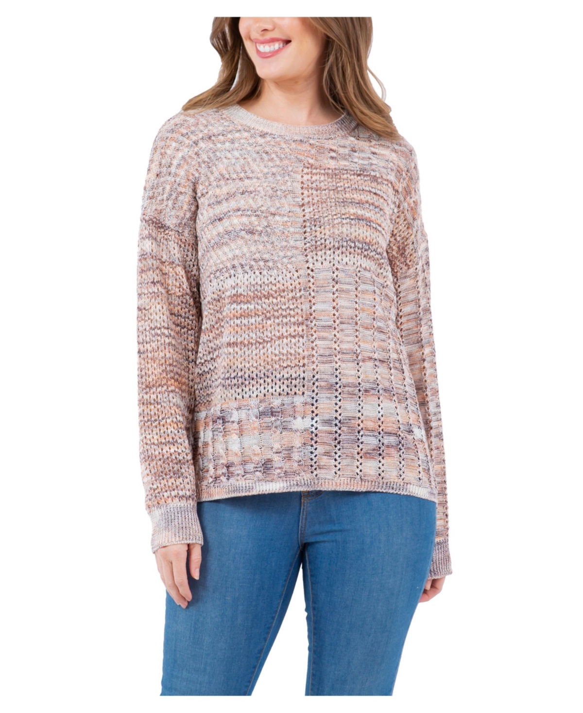 Jpr Studio Women's Patchwork Spacedye Long Sleeve Sweater In Brown