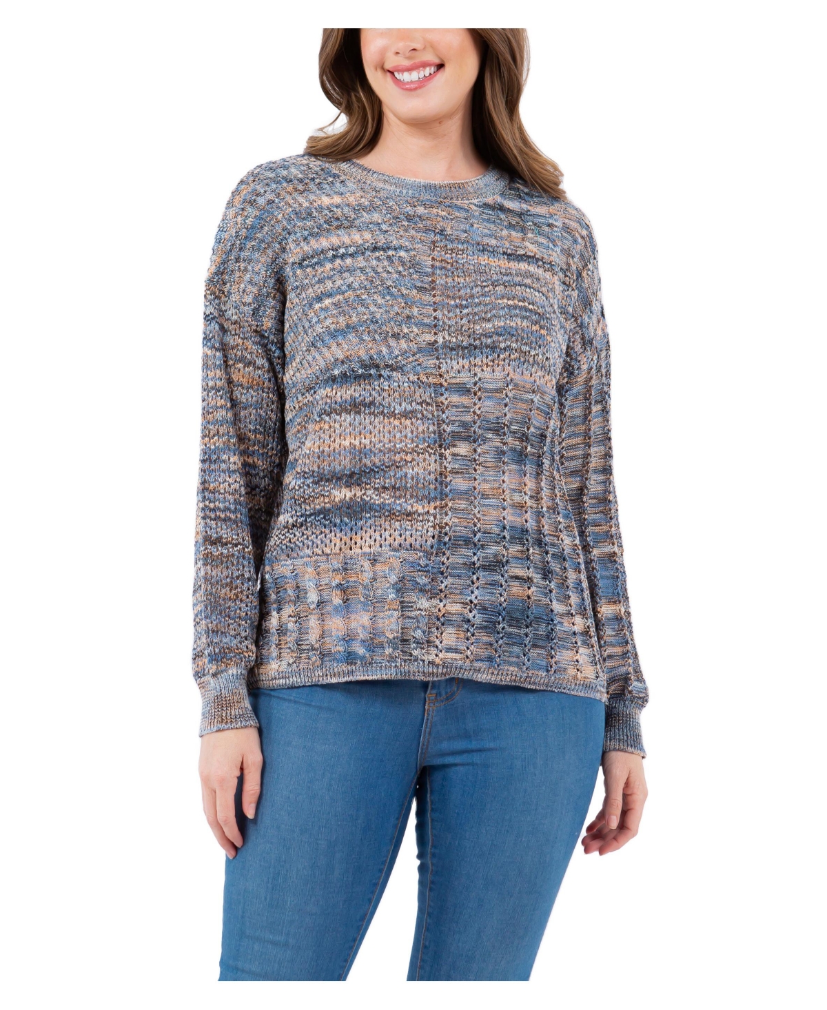 Jpr Studio Women's Patchwork Spacedye Long Sleeve Sweater In Blue