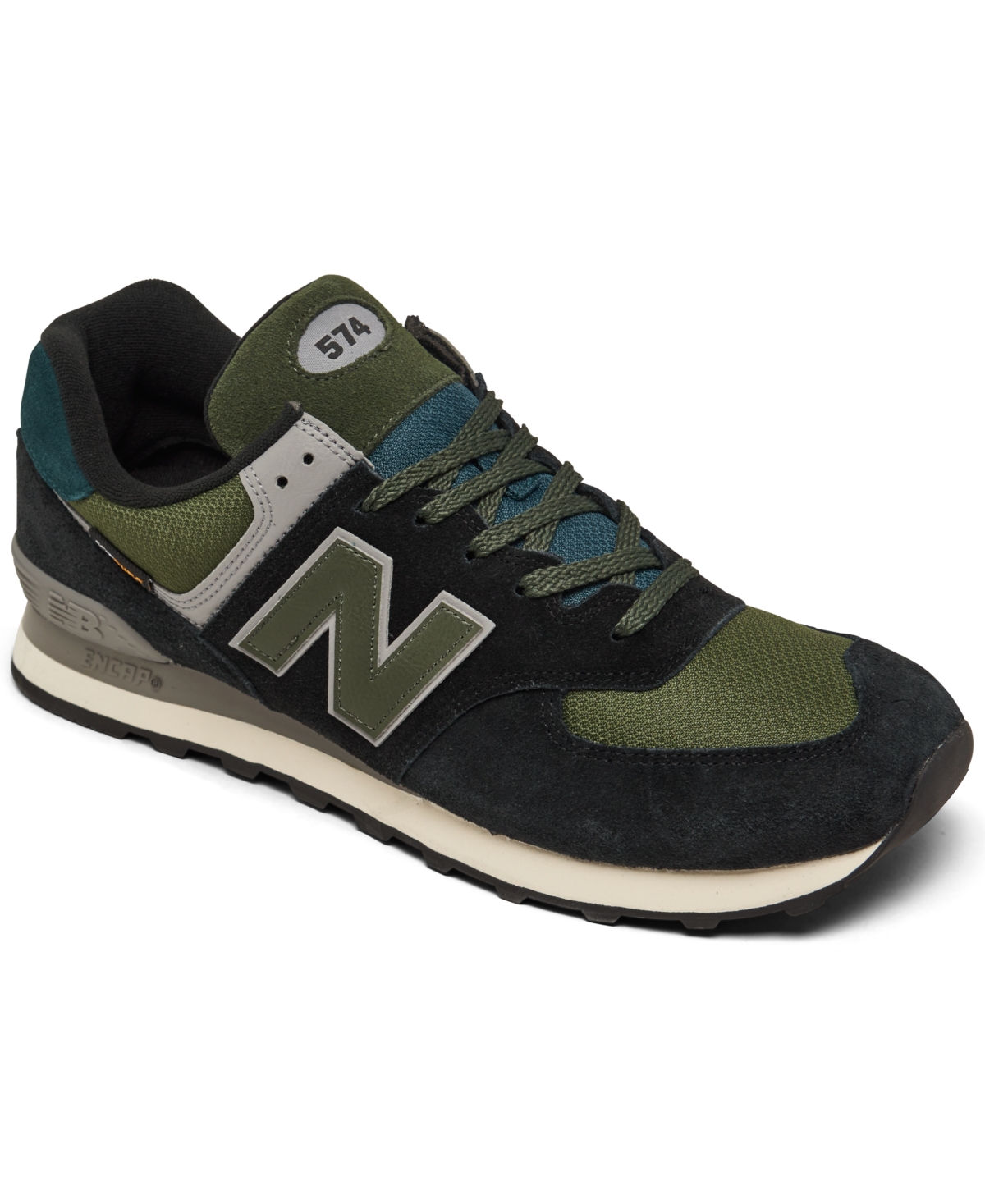 New Balance Men's 574 Casual Sneakers From Finish Line In Black,olive,teal