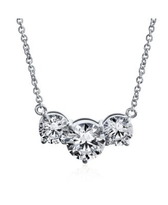 3 Stone CZ Past Present Future Solitaire Cubic Zirconia Necklace