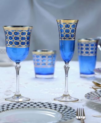 Cobalt Blue Champagne Flutes with Gold-Tone Rings, Set of 4