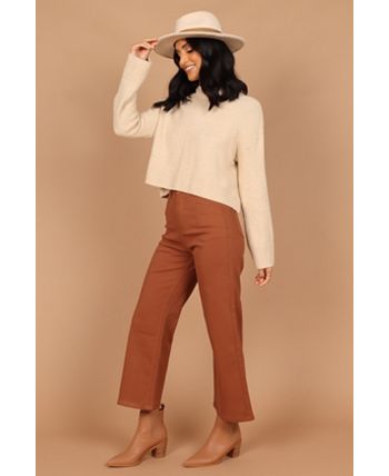 Georgette High Waisted Straight Leg Pants - Brown - Petal & Pup