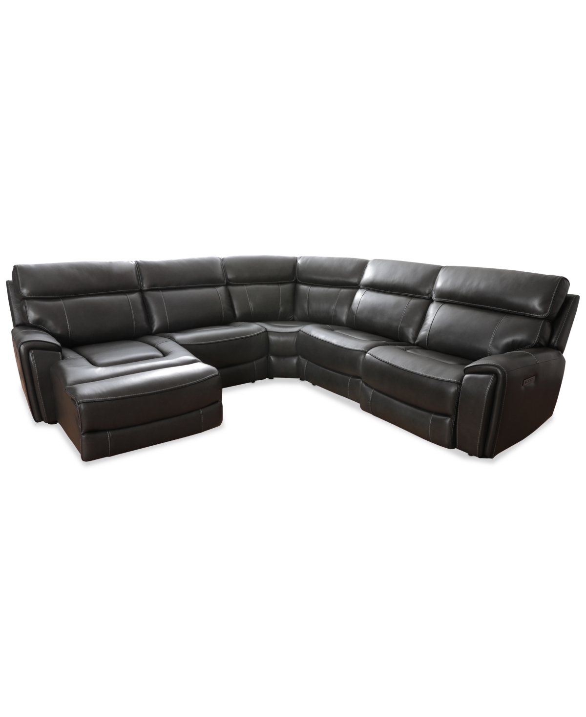 Macy's Hutchenson 119.5" 5-pc. Zero Gravity Leather Sectional With 2 Power Recliners And Chaise, Created Fo In Grey
