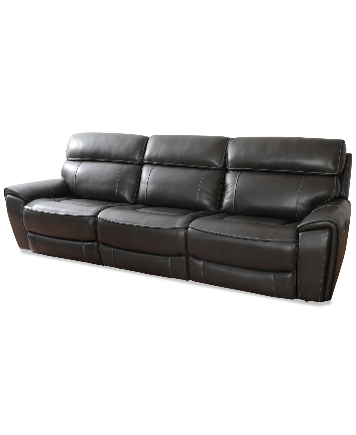 Macy's Hutchenson 115" 3-pc. Zero Gravity Leather Sofa With 3 Power Recliners, Created For  In Grey