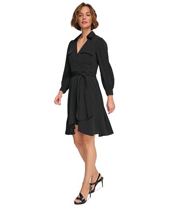 DKNY Plus Size Ombré Printed Balloon-Sleeve Faux-Wrap Dress - Macy's