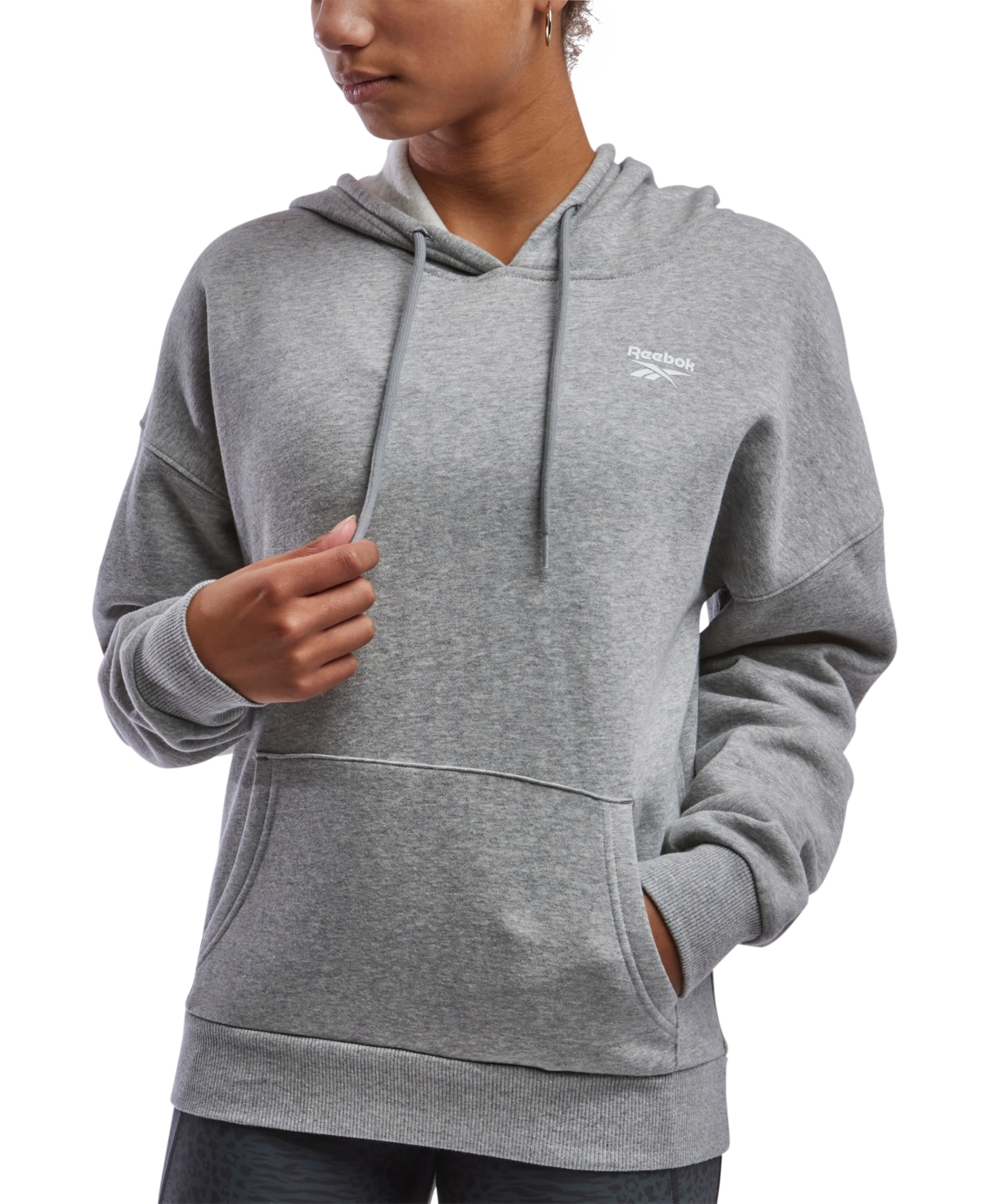 Reebok Women's Identity Left Logo Fleece Hoodie In Medium Grey Heather