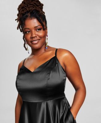 Trendy Plus Size Satin Sleeveless Front-Slit Gown