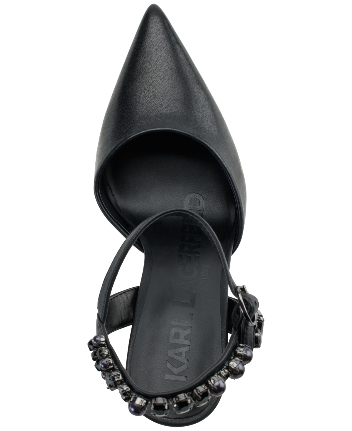 Shop Karl Lagerfeld Shelli Embellished Ankle-strap Pointed-toe Pumps In Black