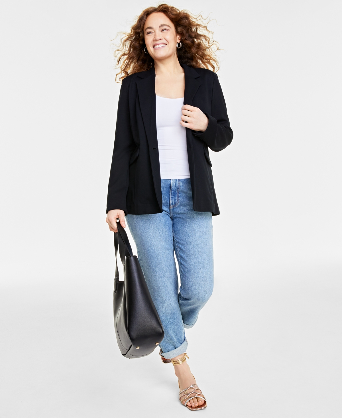 Women's Solid Longline Blazer, Created for Macy's - Deep Black