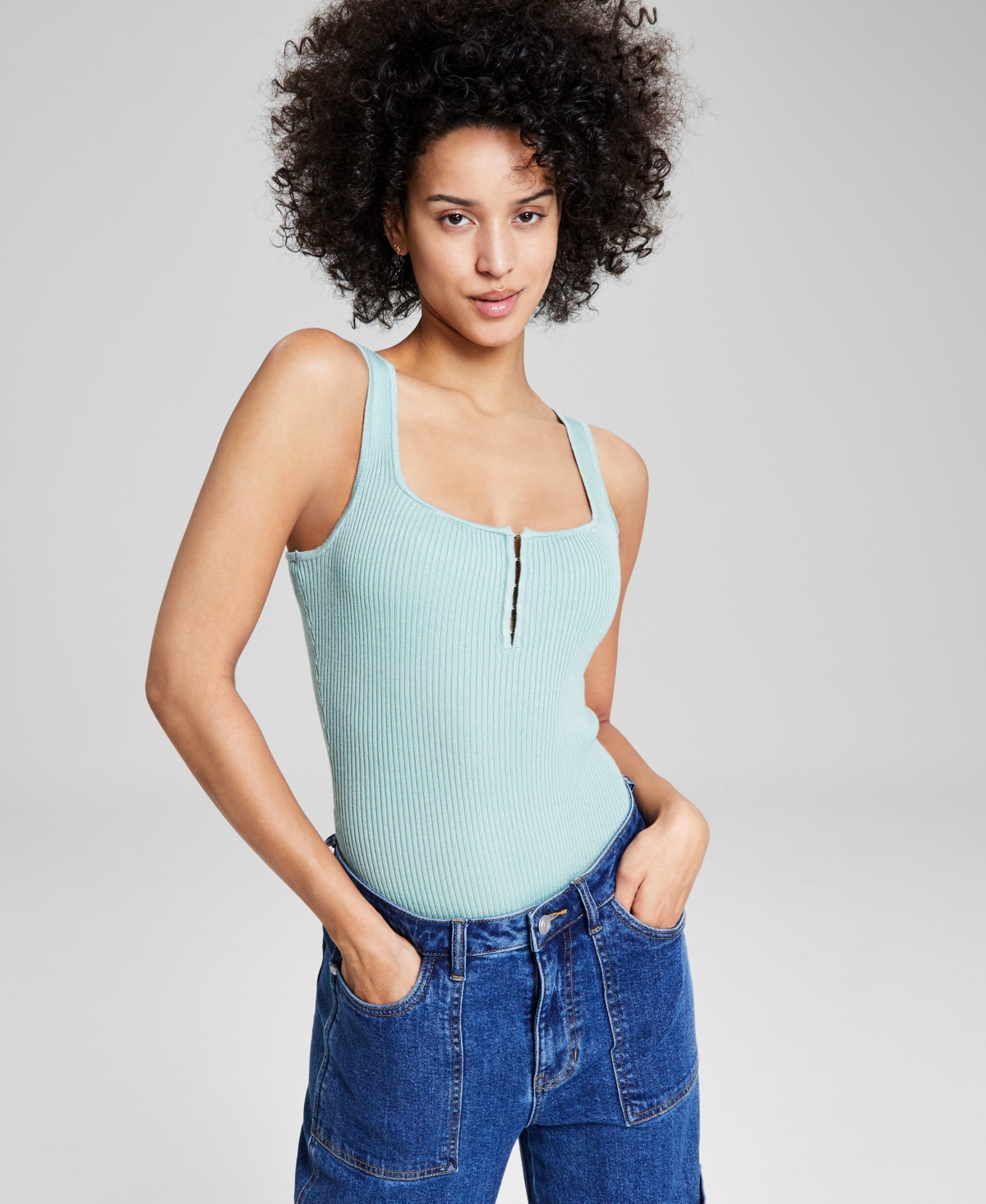 And Now This Women's Hook-and-eye Sweater Sleeveless Bodysuit In Pond Green