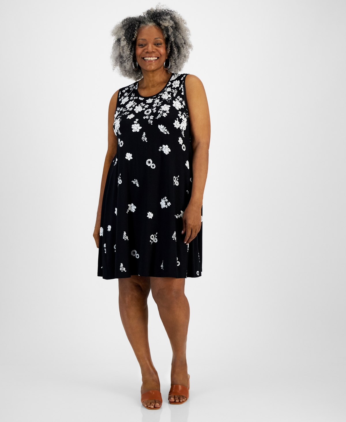 Shop Style & Co Plus Size Printed Flip-flop Dress, Created For Macy's In Raining Floral Black