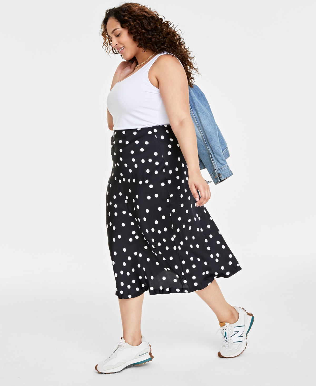 On 34th Trendy Plus Size Polka Dot Midi Slip Skirt, Created for Macy's