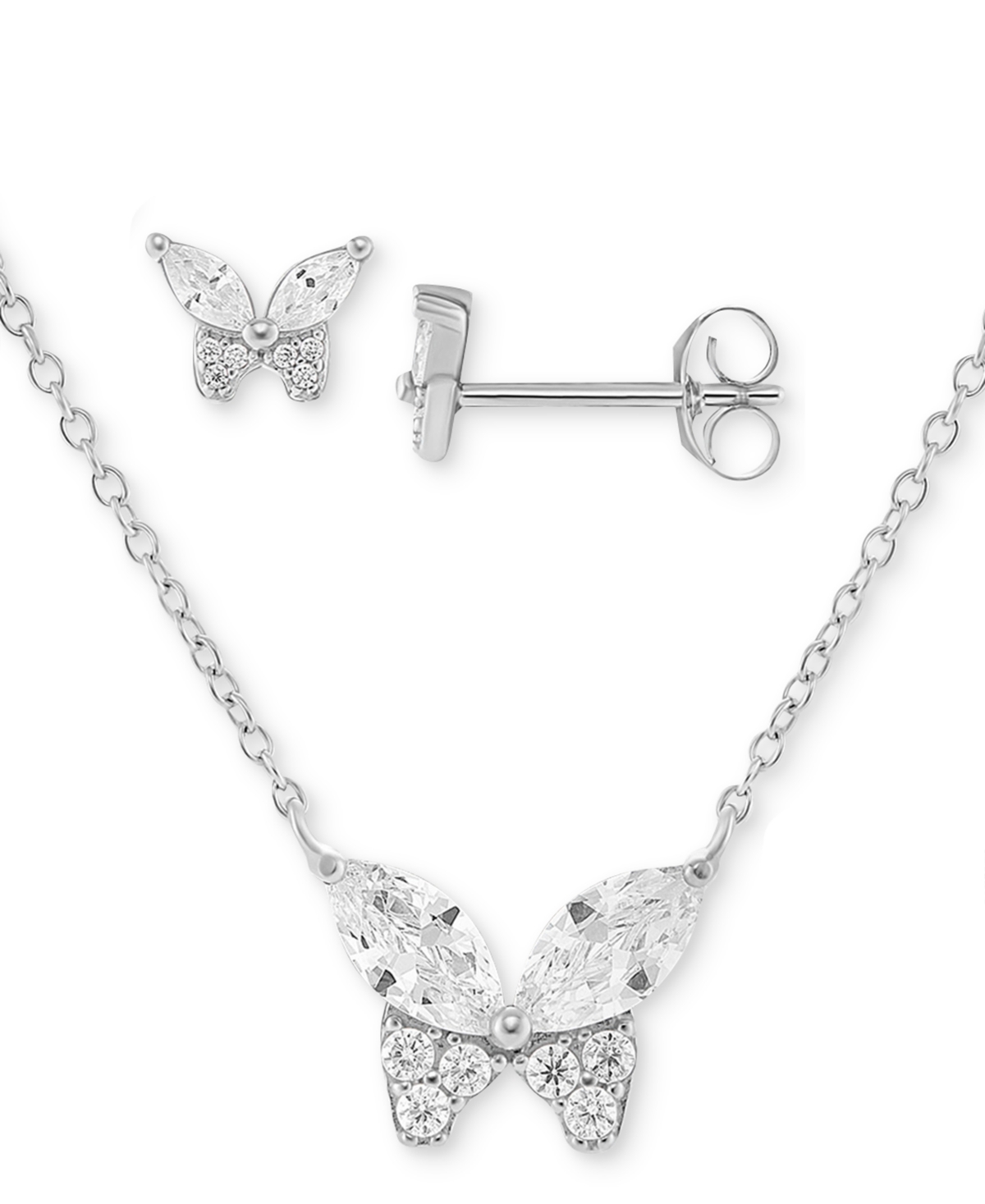 2-Pc. Set Cubic Zirconia Butterfly Pendant Necklace & Matching Stud Earrings in Sterling Silver, Created for Macy's - Sterling Silver