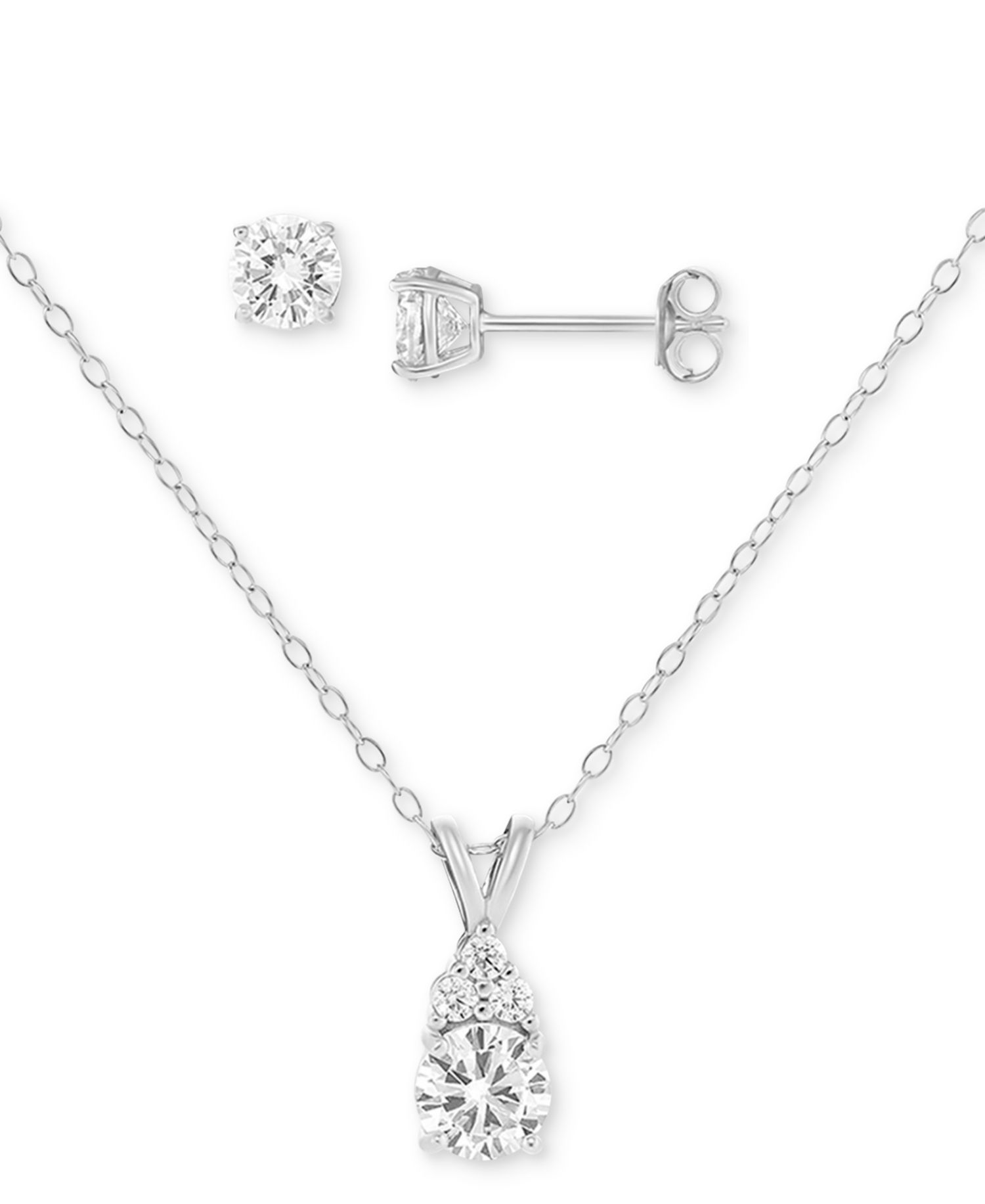 2-Pc. Set Cubic Zirconia Pendant Necklace & Stud Earrings in Sterling Silver