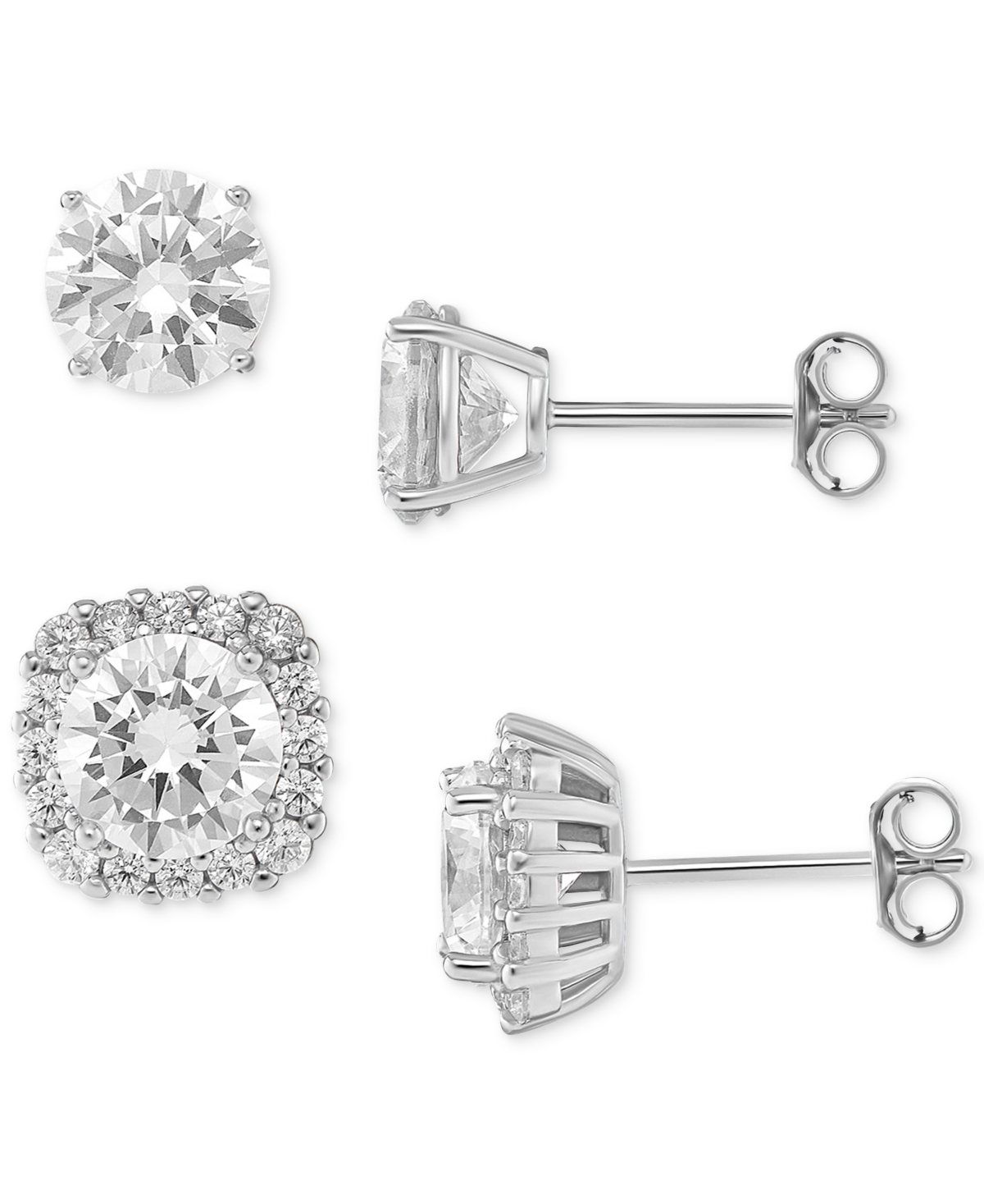 2-Pc. Set Cubic Zirconia Halo & Stud Earrings in Sterling Silver, Created for Macy's - Sterling Silver