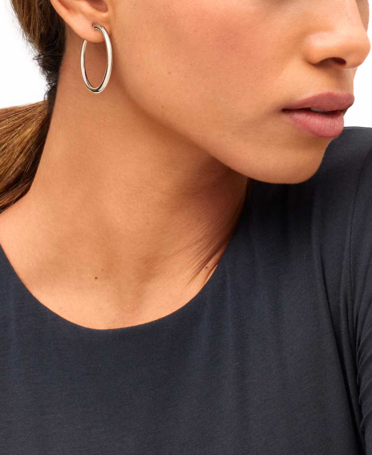 Macy's Polished Tube Hoop Earrings (40mm) In 14k Yellow Gold Or 14k White Gold In White Gold