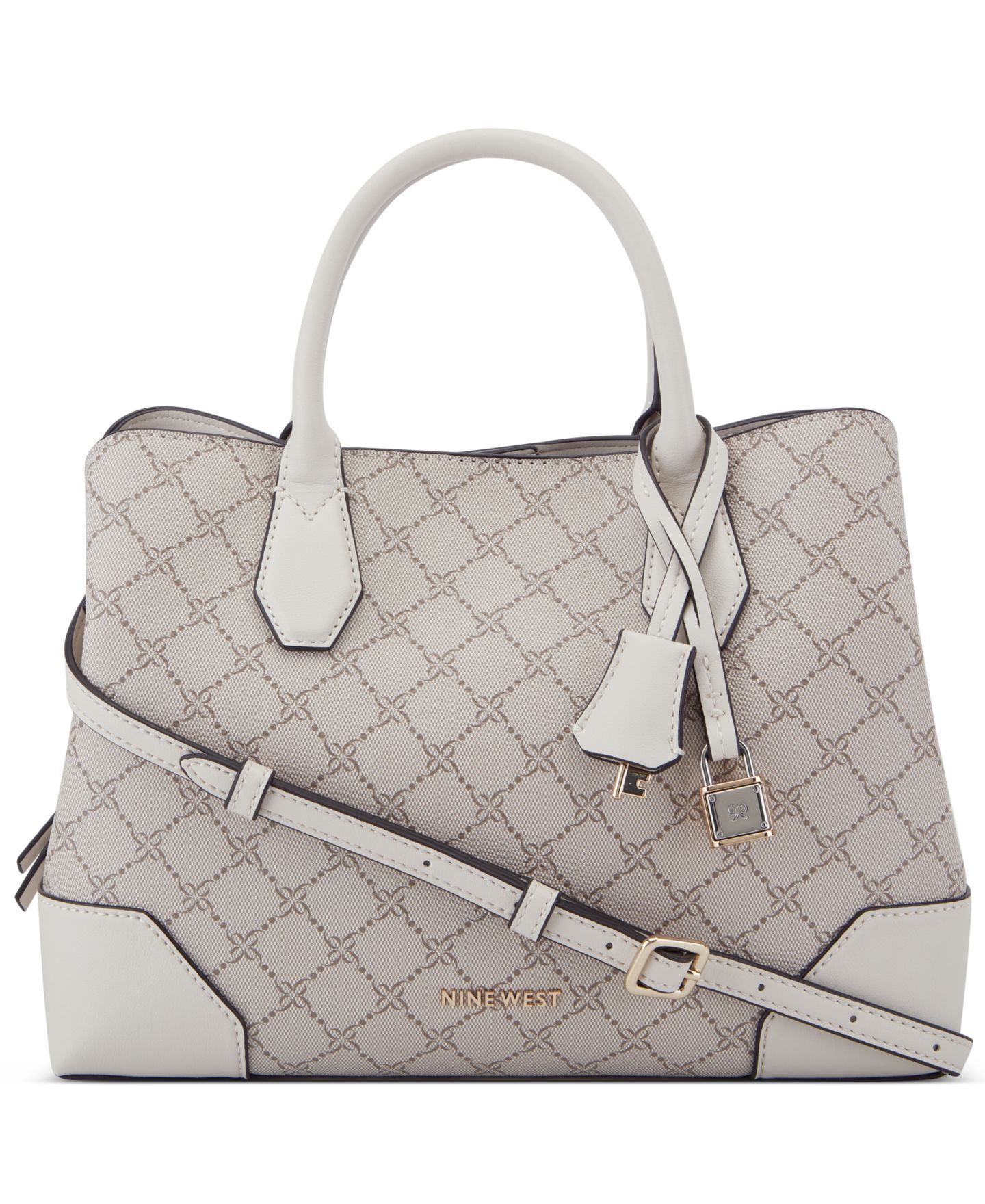 Женская сумка Nine West Brooklyn Small Satchel, цвет: Mushroom Logo, Milk — фото 1
