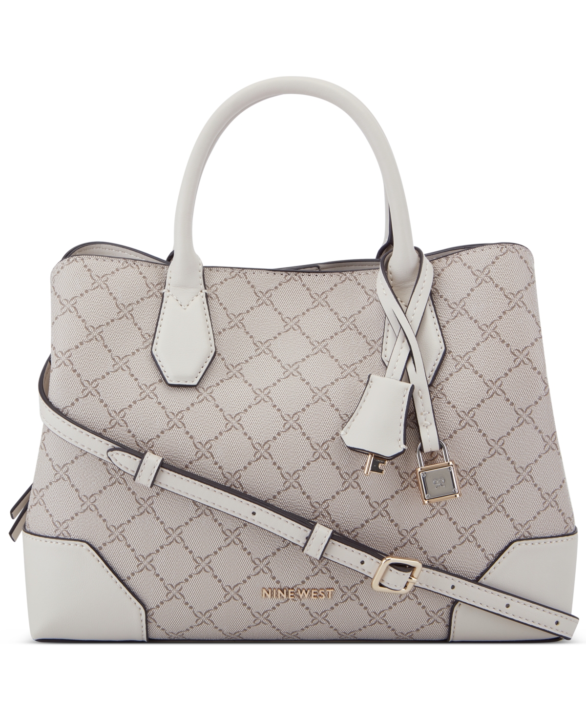 Nine West Brooklyn Jet Set Small Satchel Bag In Mushroom Logo,milk