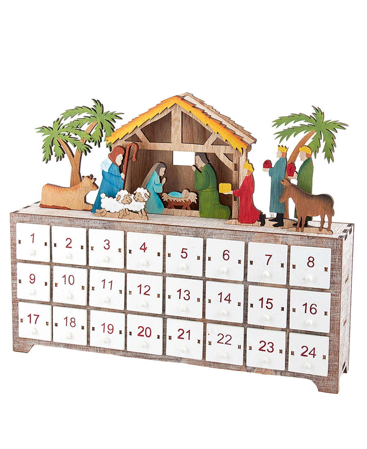 Kurt Adler 10.4" Battery-operated Light-up Led Nativity Advent Calendar In Multicolored