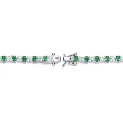 Sterling Silver White Gold Plated with Colored Cubic Zirconia Tennis Bracelet