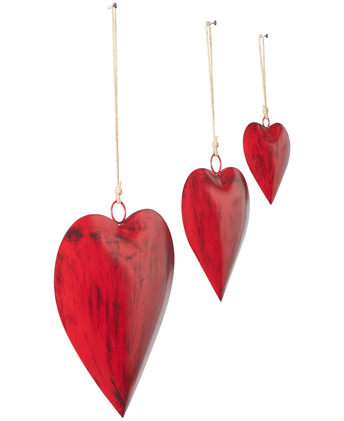 Rosemary Lane Metal Heart Tibetan Inspired Decorative Bell With Hanging Rope, Set Of 3 12", 10", 7"h In Red