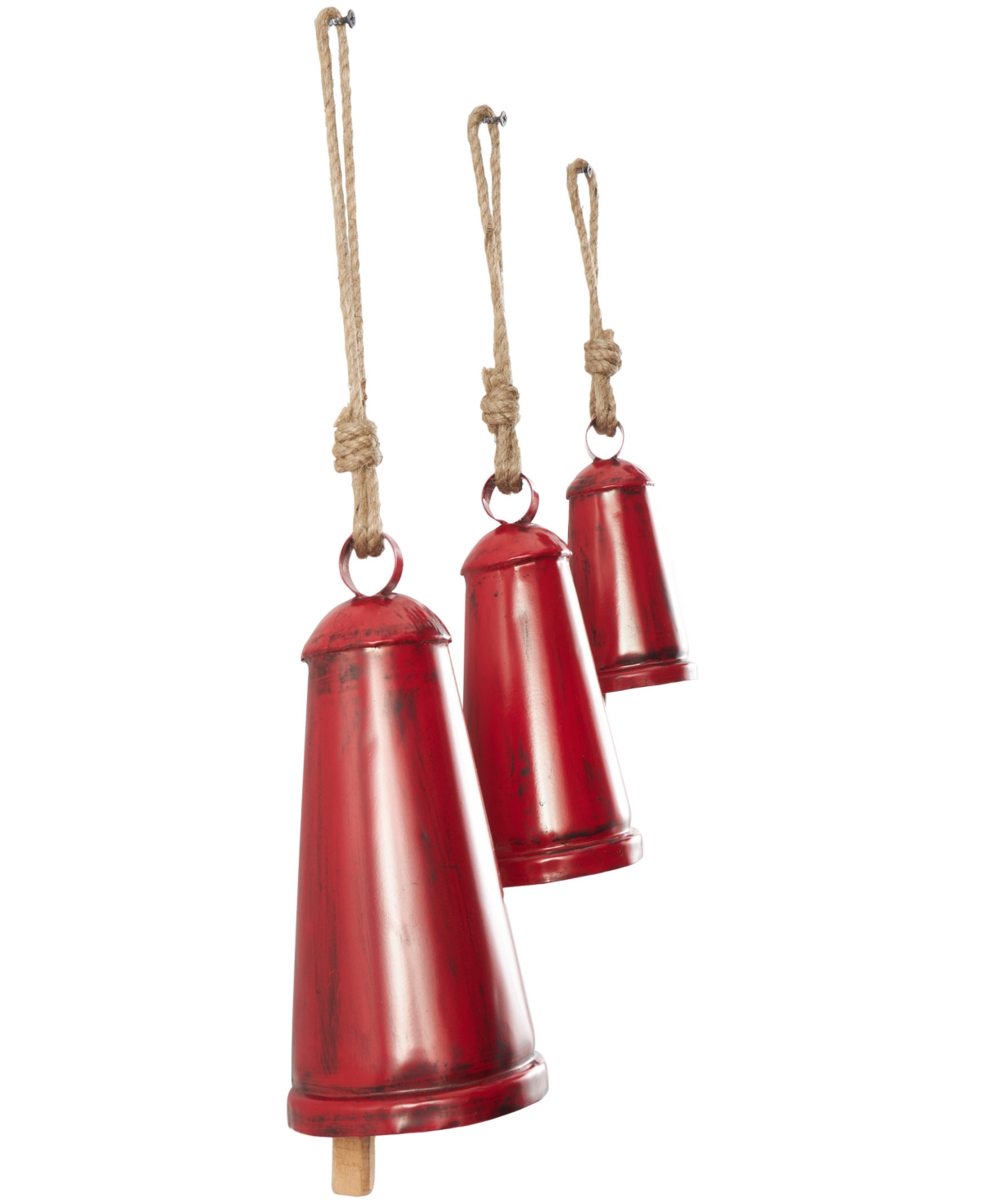Rosemary Lane Metal Tibetan Inspired Decorative Cow Bell With Jute Hanging Rope, Set Of 3, 12",9",6"h In Red