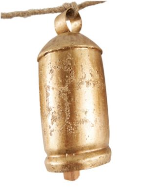 Metal Tibetan Inspired String Hanging Decorative Cow Bell with Jute Hanging Rope, 52" x 4" x 8"