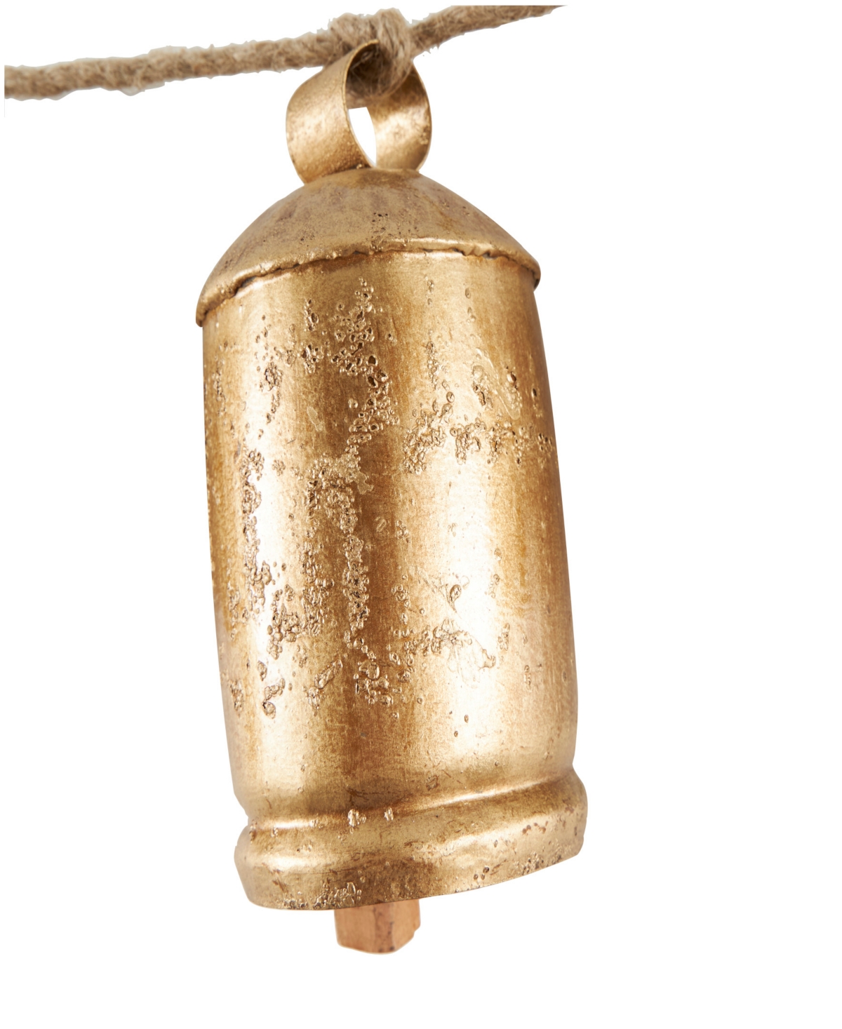 Rosemary Lane Metal Tibetan Inspired String Hanging Decorative Cow Bell With Jute Hanging Rope, 52" X 4" X 8" In Gold