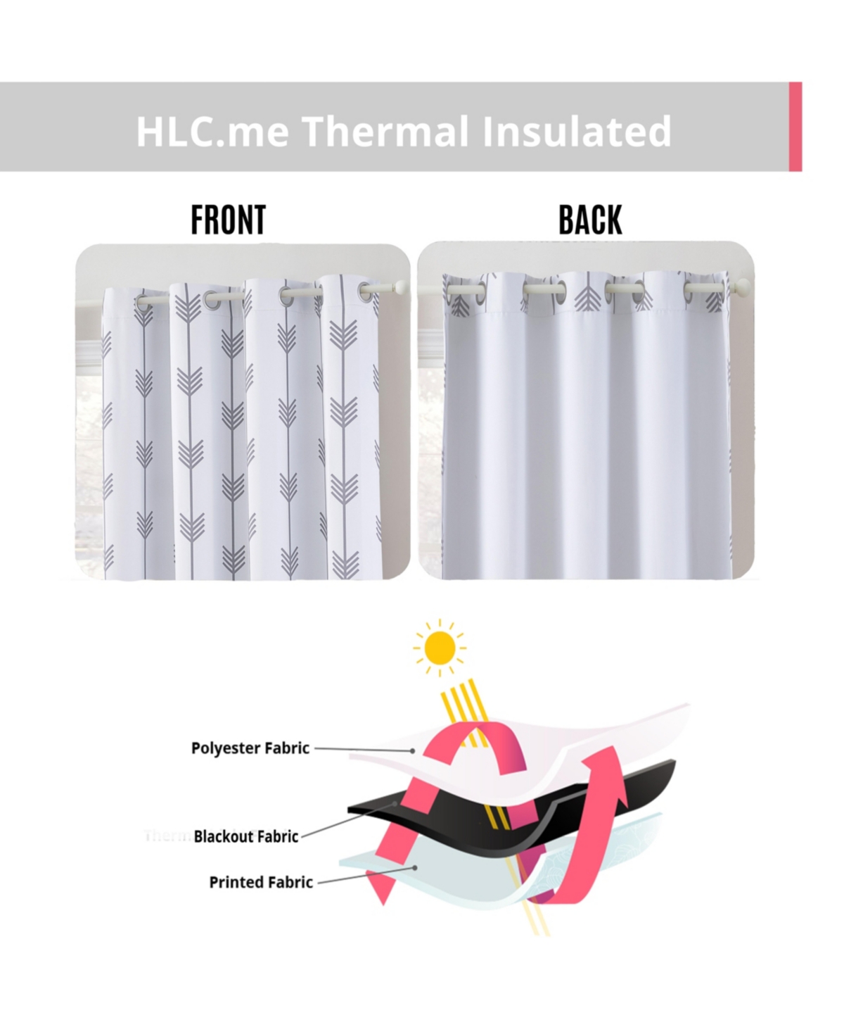 Hlc.me Arrow Printed Privacy Blackout Energy Efficient Room Darkening Thermal Grommet Window Curtain Drape Panels for Bedroom