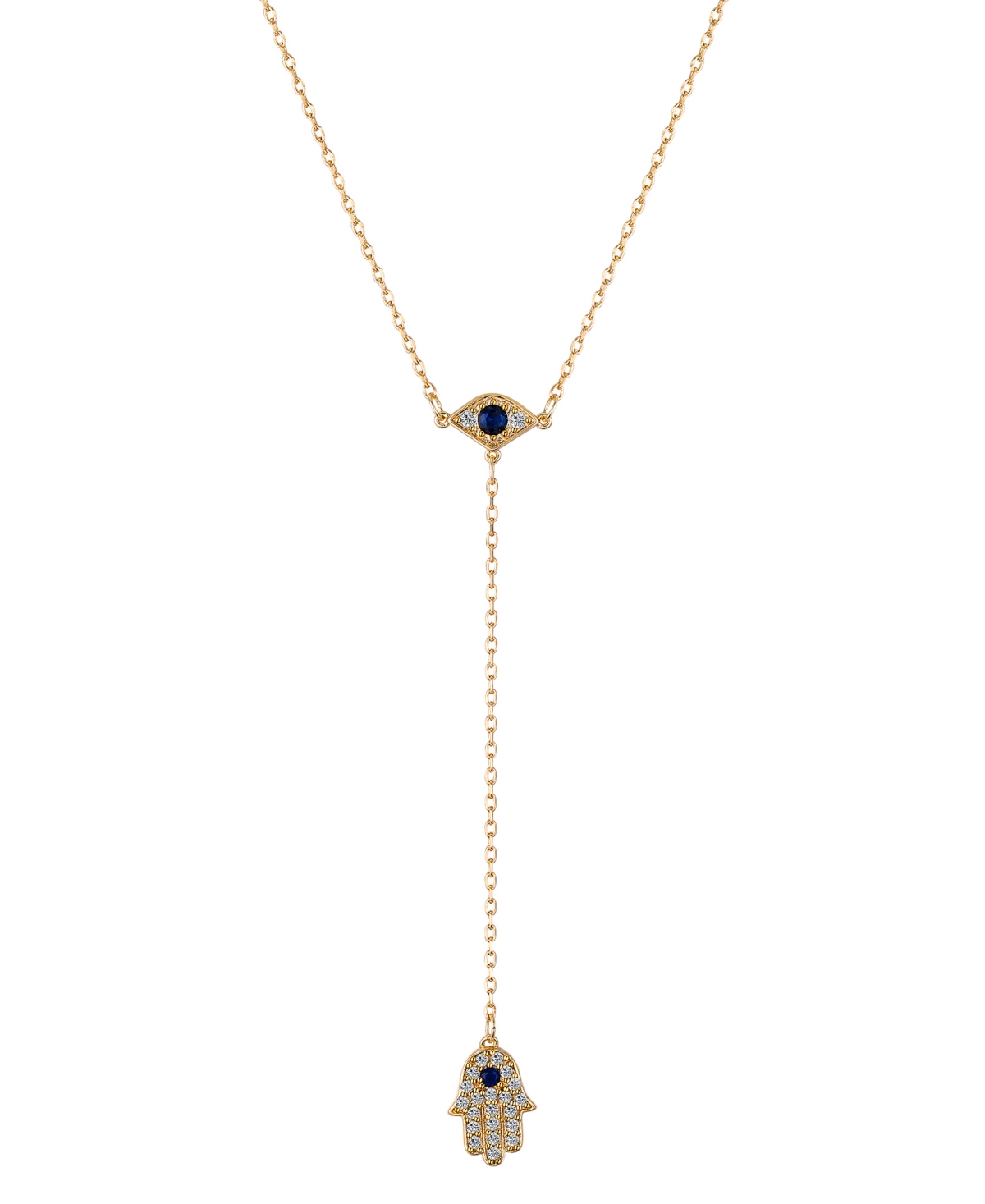 Unwritten Blue Cubic Zirconia Evil Eye And Hamsa Y-necklace In Gold