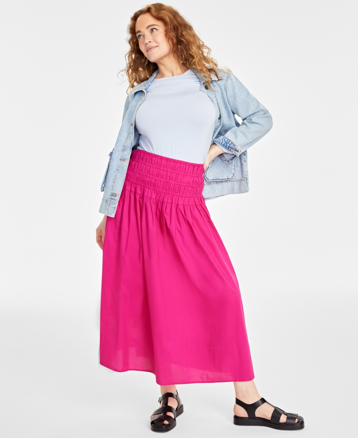 On 34th Women's Cotton Poplin Maxi Skirt, Created For Macy's In Jazzy Pink