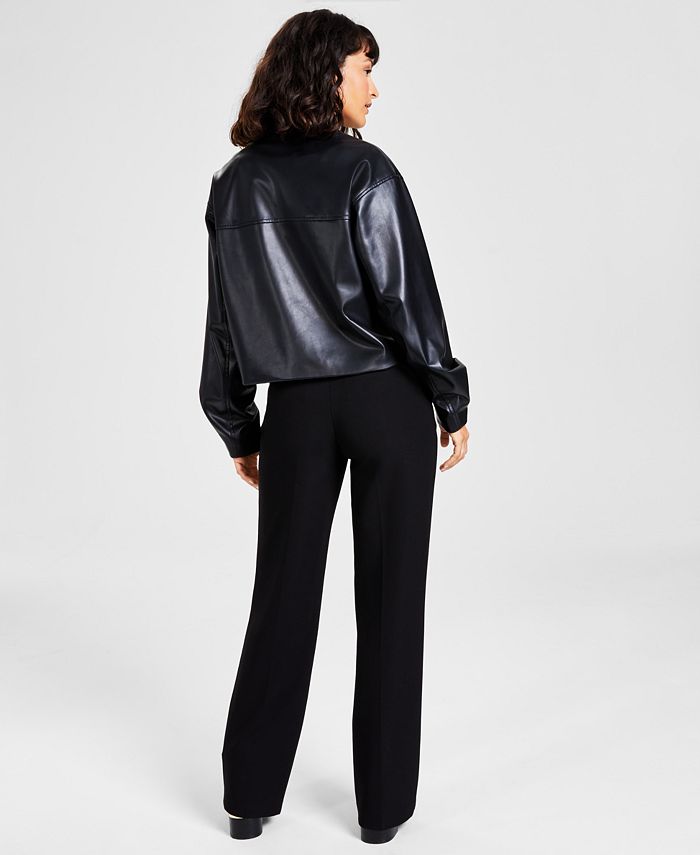 Calvin Klein Women's Faux-Leather Zip-Front Jacket - Macy's