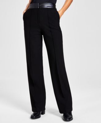 Calvin Klein - Women's Faux-Leather-Waist Pants