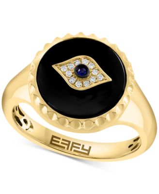 EFFY Collection - Onyx, Sapphire (1/20 ct. t.w.) & Diamond Accent Evil Eye Ring in 14k Gold