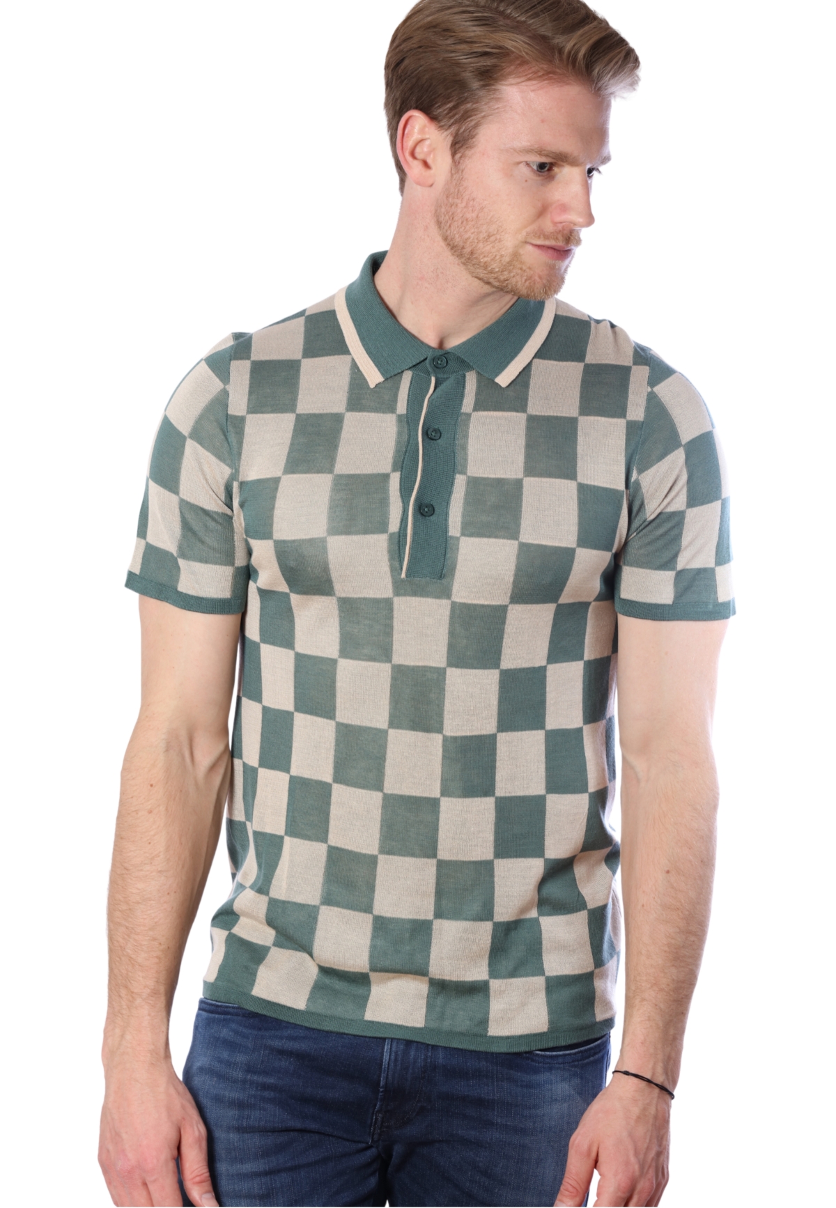 Bellemere Men's Checkered Tencel Polo Shirt - Green