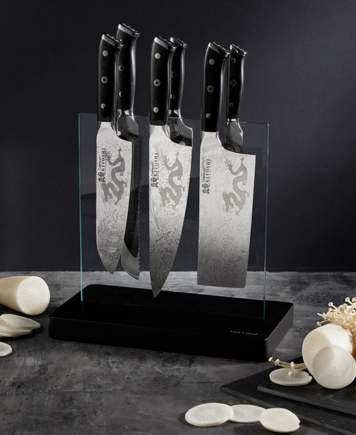 Cuisine::pro Kiyoshi Kiyo Steel 7 Piece Knife Block Set In Silver,black