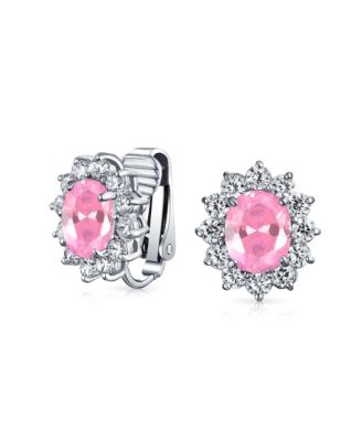 Classic Cubic Zirconia CZ Halo Crown Oval Stud Clip On Earrings Non Pierced Ears
